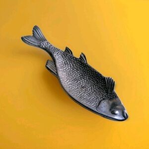 VTG Fish Tray Silver Tones Mid Century Modern Pewter Nice Patina